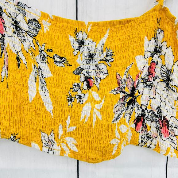 Lulus Yellow Floral Smocked Crop Top stretchy ruffle straps sz Medium - Picture 3 of 7